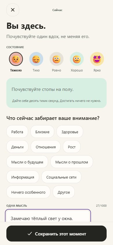 Окно паузы: выбор состояния и поле для заметки
